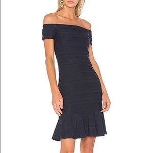 Rebecca Taylor off shoulder navy dress 4